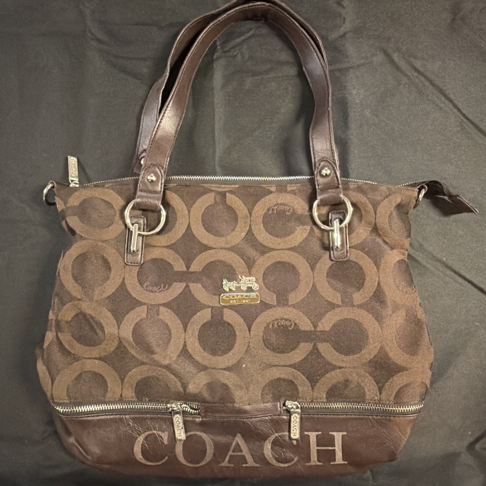 Coach Brown OP Art Shoulder Bag Spellout COACH As Is Read